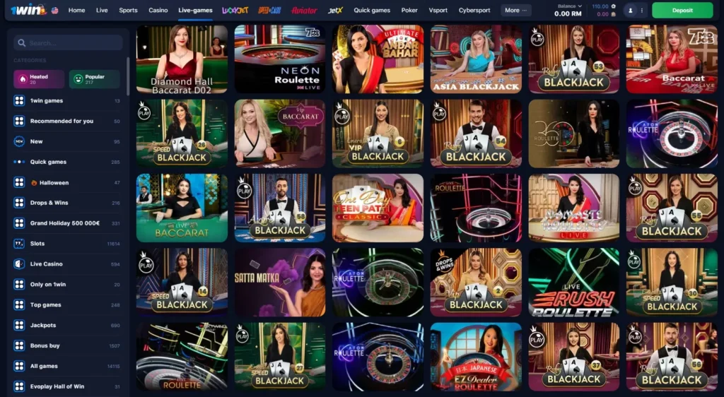 Jocuri cu dealer live la Casino 1WIN